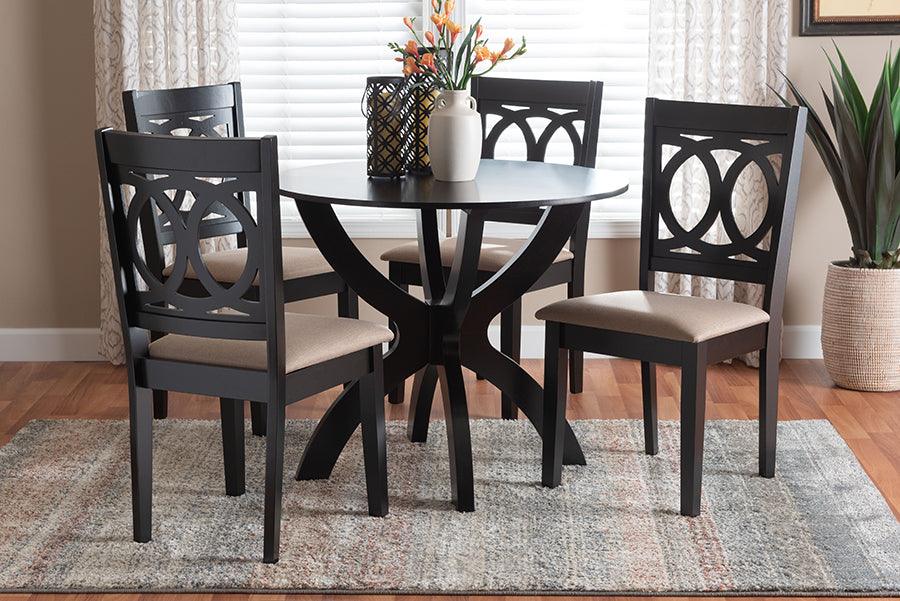 Baxton Studio Rita Modern Sand Dark Brown Finished Wood 5-Piece Dining Set FredCo