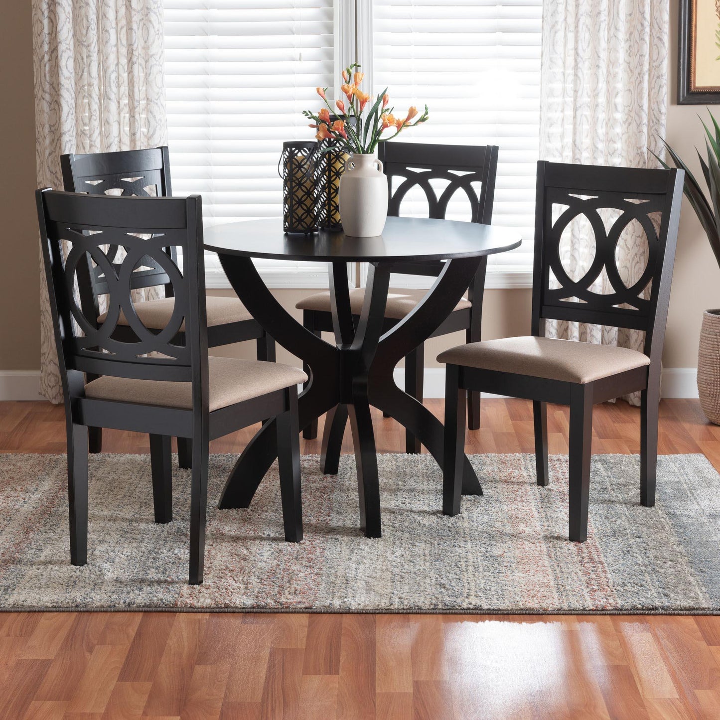 Baxton Studio Rita Modern Sand Dark Brown Finished Wood 5-Piece Dining Set FredCo
