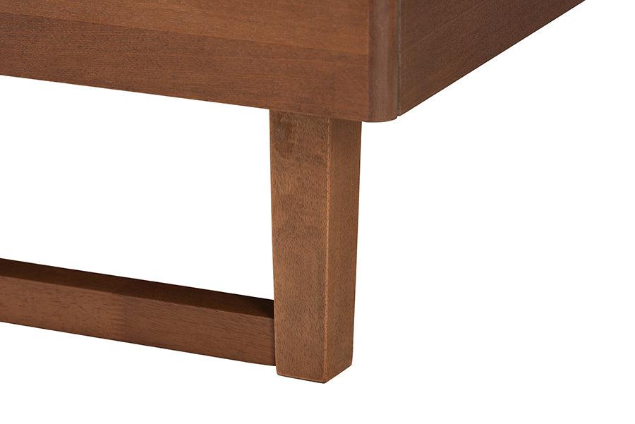 Baxton Studio Roald Mid-Century Modern Grey Fabric and Walnut Brown Wood King Size Platform Bed FredCo