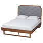 Baxton Studio Roald Mid-Century Modern Grey Fabric and Walnut Brown Wood King Size Platform Bed FredCo