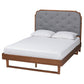 Baxton Studio Roald Mid-Century Modern Grey Fabric and Walnut Brown Wood Queen Size Platform Bed FredCo