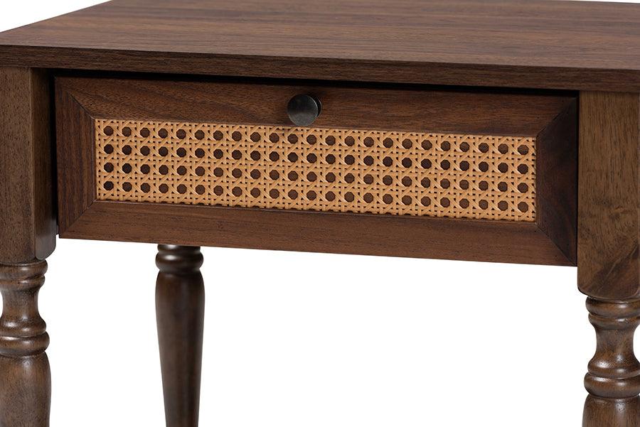 Baxton Studio Roden Transitional Dark Brown Nightstand with Rattan FredCo