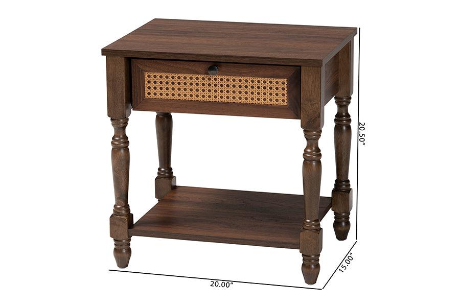 Baxton Studio Roden Transitional Dark Brown Nightstand with Rattan FredCo