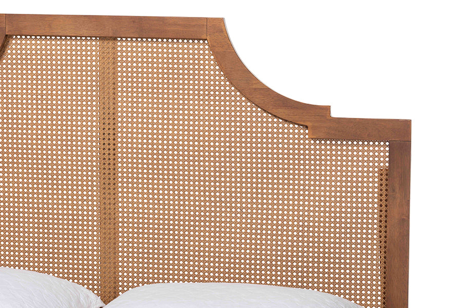 Wooden cane headboard for bed with geometric cutout, FredCo International furniture