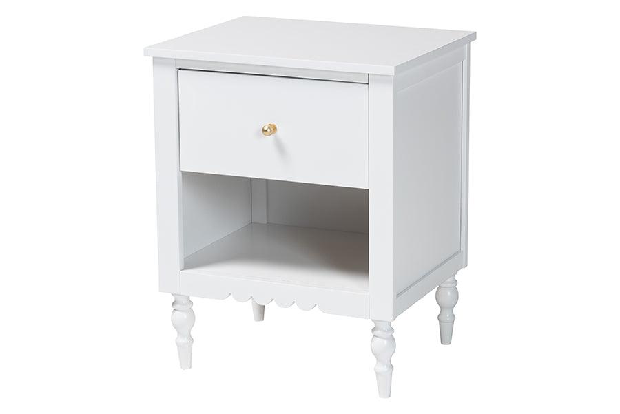 Baxton Studio Roni Modern White Scalloped Wood 4-Piece Full Bedroom Set with Two Nightstands FredCo