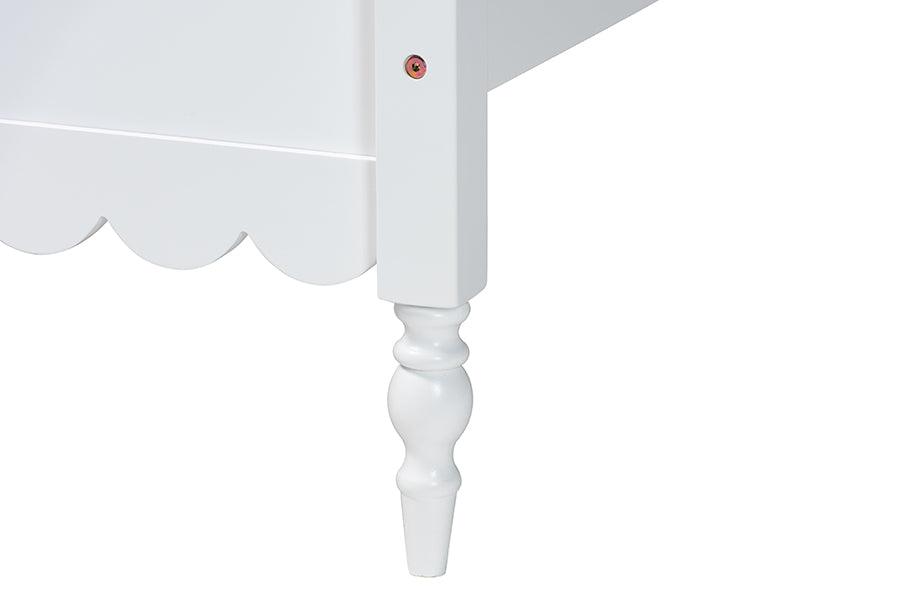 Baxton Studio Roni Modern White Scalloped Wood 4-Piece Full Bedroom Set with Two Nightstands FredCo