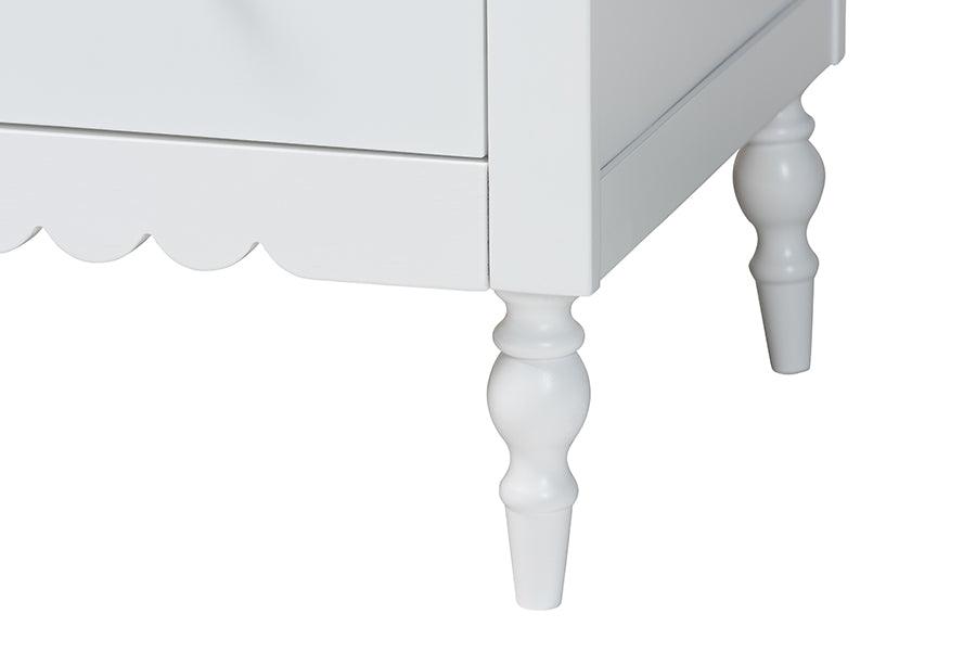 Baxton Studio Roni Modern White Scalloped Wood 4-Piece Full Bedroom Set with Two Nightstands FredCo