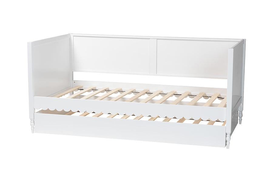 Baxton Studio Roni Modern White Scalloped Wood Twin Daybed with Trundle FredCo