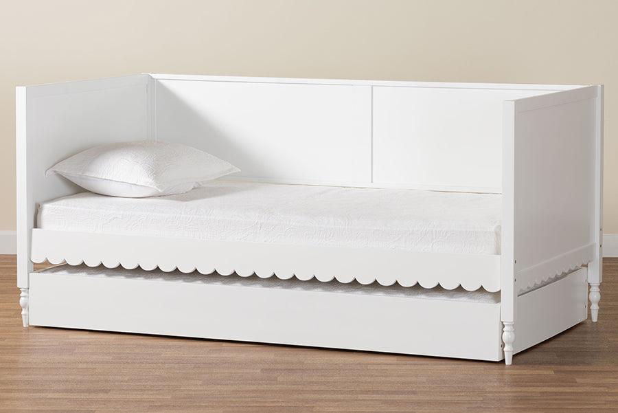 Baxton Studio Roni Modern White Scalloped Wood Twin Daybed with Trundle FredCo