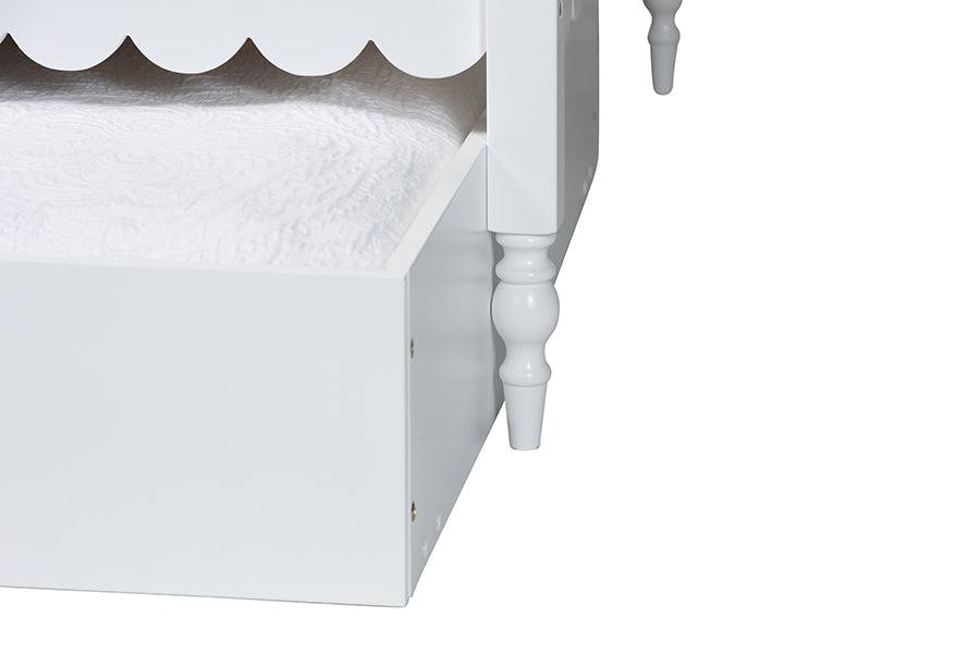 Baxton Studio Roni Modern White Scalloped Wood Twin Daybed with Trundle FredCo