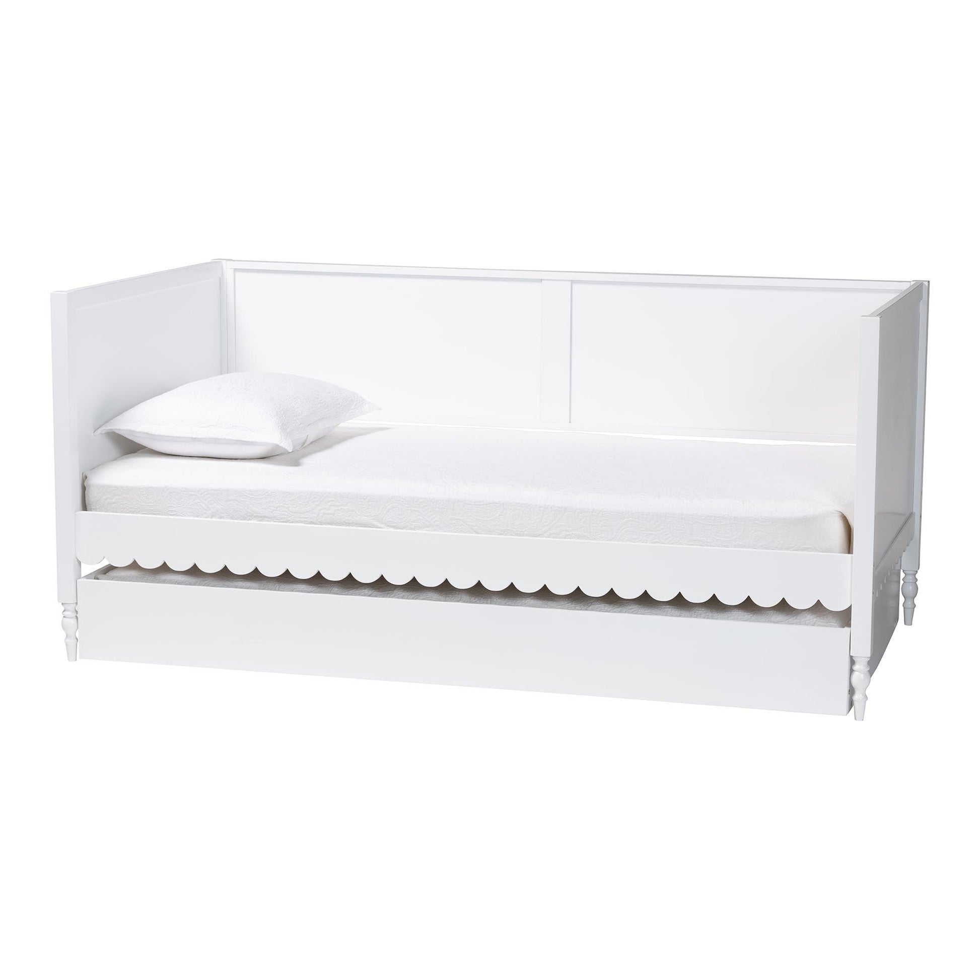 Baxton Studio Roni Modern White Scalloped Wood Twin Daybed with Trundle FredCo