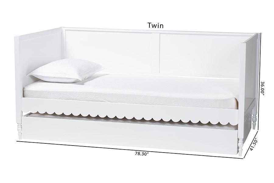 Baxton Studio Roni Modern White Scalloped Wood Twin Daybed with Trundle FredCo