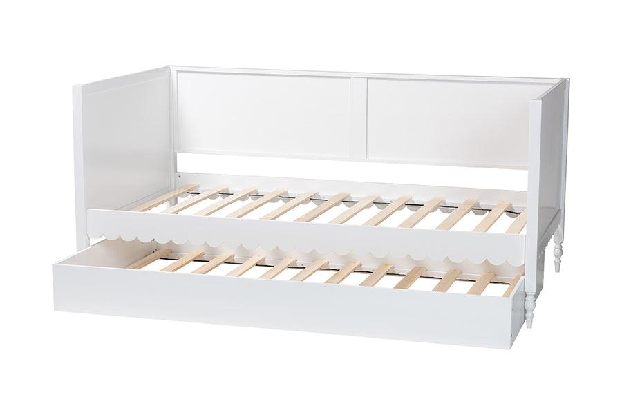 Baxton Studio Roni Modern White Scalloped Wood Twin Daybed with Trundle FredCo
