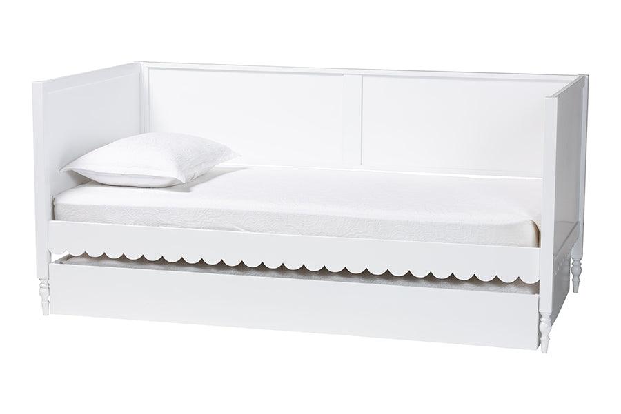 Baxton Studio Roni Modern White Scalloped Wood Twin Daybed with Trundle FredCo