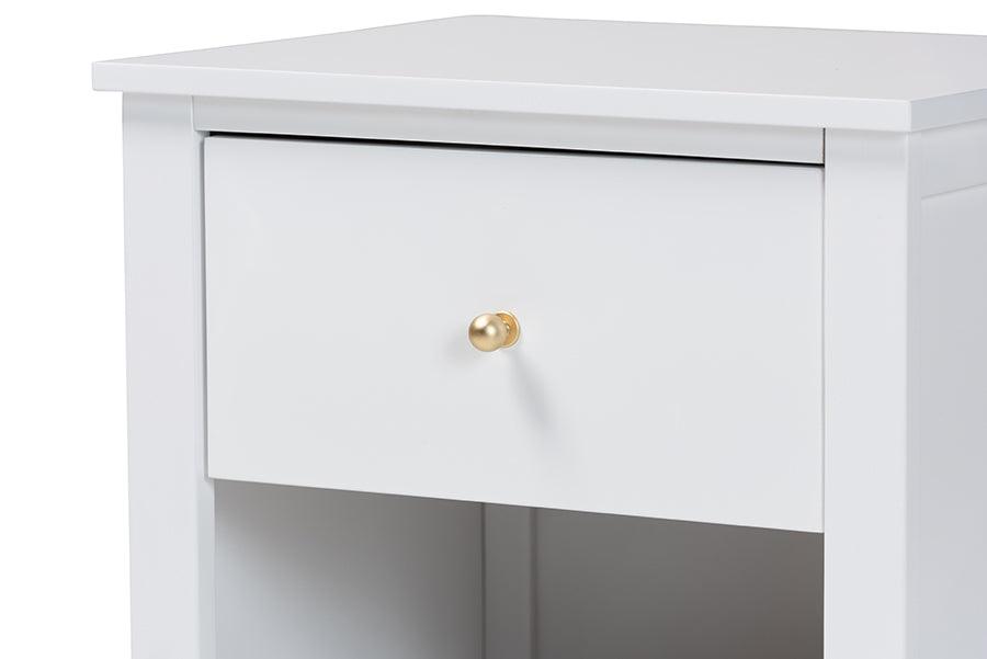 Baxton Studio Roni Modern White Wood 1-Drawer Nightstand with Scalloped Edges FredCo