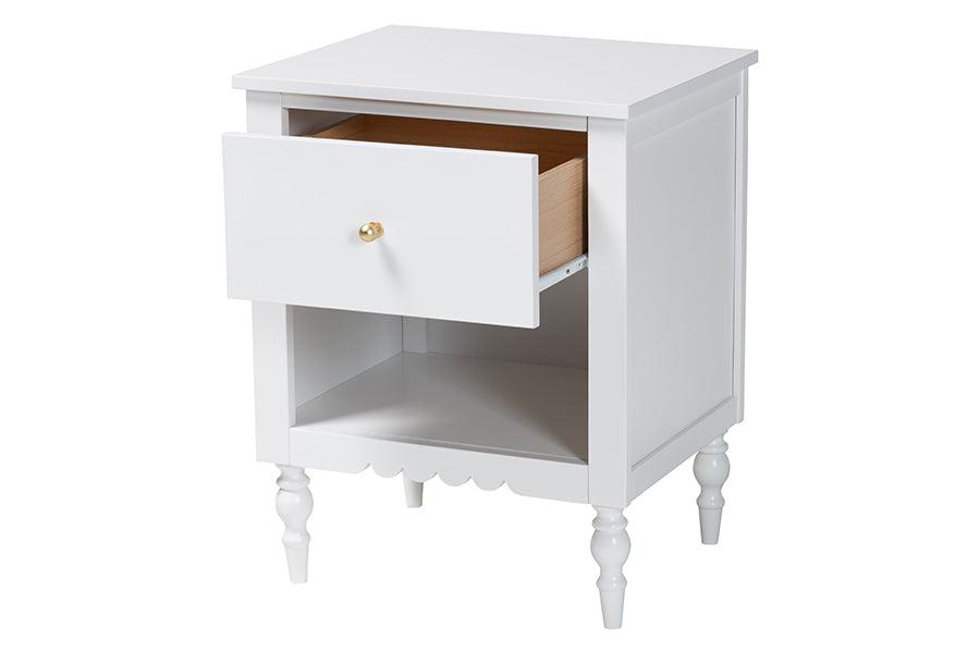 Baxton Studio Roni Modern White Wood 1-Drawer Nightstand with Scalloped Edges FredCo