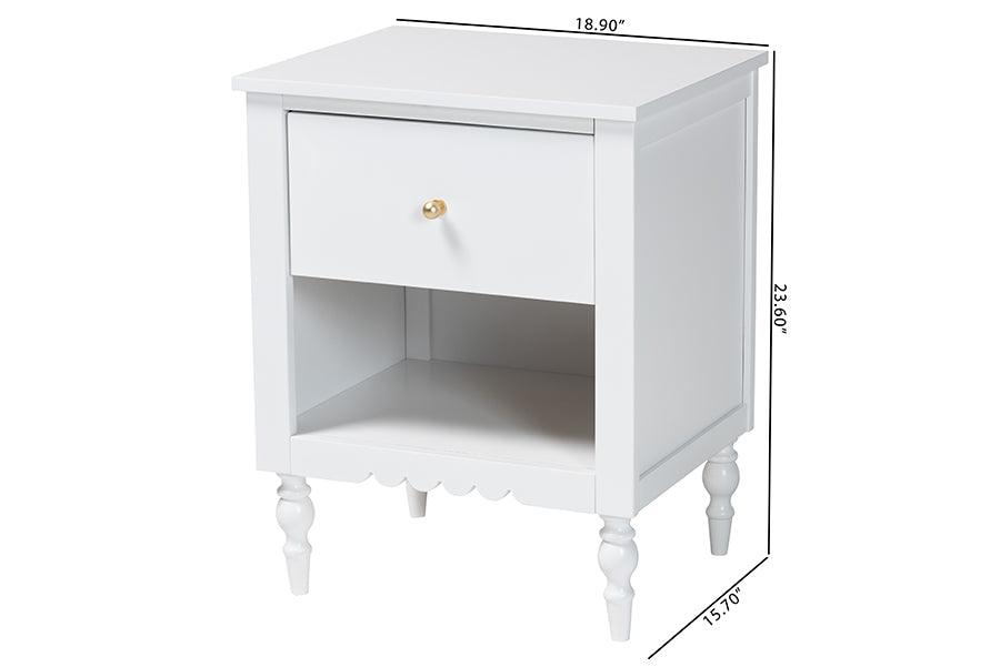 Baxton Studio Roni Modern White Wood 1-Drawer Nightstand with Scalloped Edges FredCo