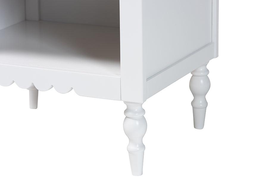 Baxton Studio Roni Modern White Wood 1-Drawer Nightstand with Scalloped Edges FredCo