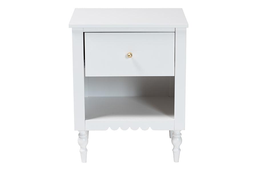 Baxton Studio Roni Modern White Wood 1-Drawer Nightstand with Scalloped Edges FredCo