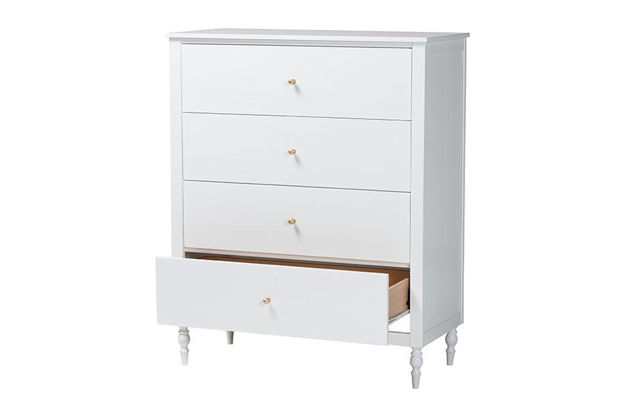 Baxton Studio Roni Modern White Wood 4-Drawer Chest with Scalloped Edges FredCo