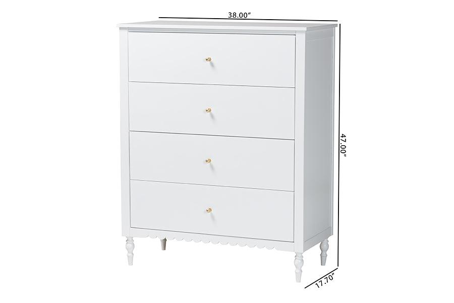 Baxton Studio Roni Modern White Wood 4-Drawer Chest with Scalloped Edges FredCo