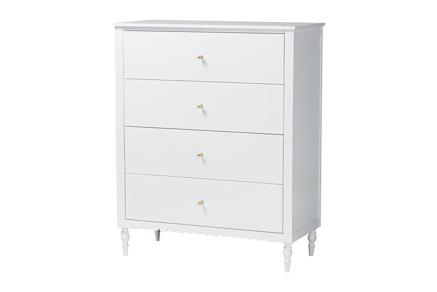 Baxton Studio Roni Modern White Wood 4-Drawer Chest with Scalloped Edges FredCo