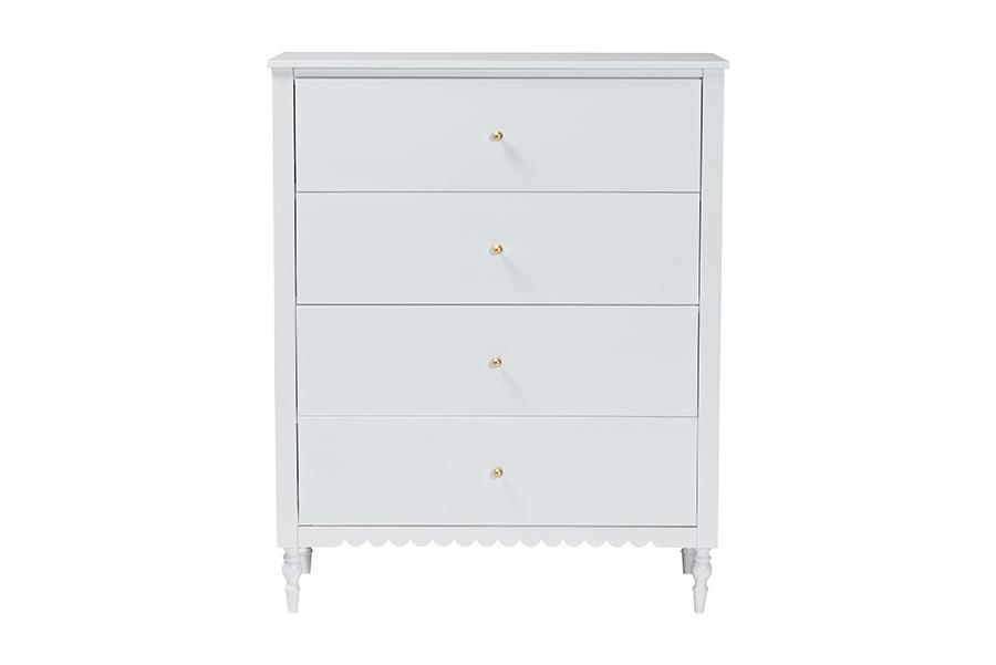 Baxton Studio Roni Modern White Wood 4-Drawer Chest with Scalloped Edges FredCo