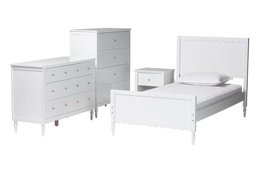 Baxton Studio Roni Modern White Wood 4-Piece Full Bedroom Set with Scalloped Edges FredCo