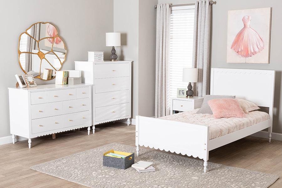 Baxton Studio Roni Modern White Wood 4-Piece Full Bedroom Set with Scalloped Edges FredCo