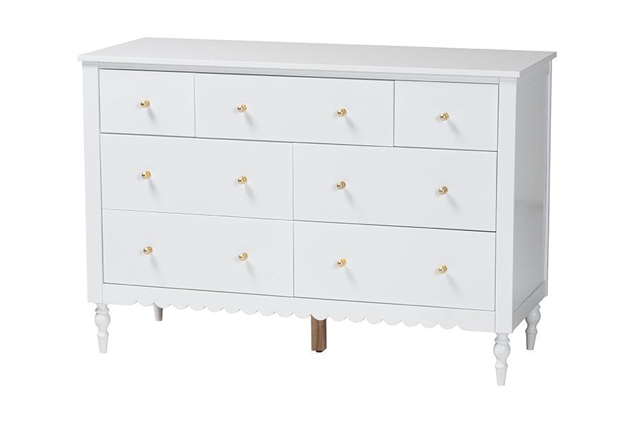Baxton Studio Roni Modern White Wood 4-Piece Full Bedroom Set with Scalloped Edges FredCo