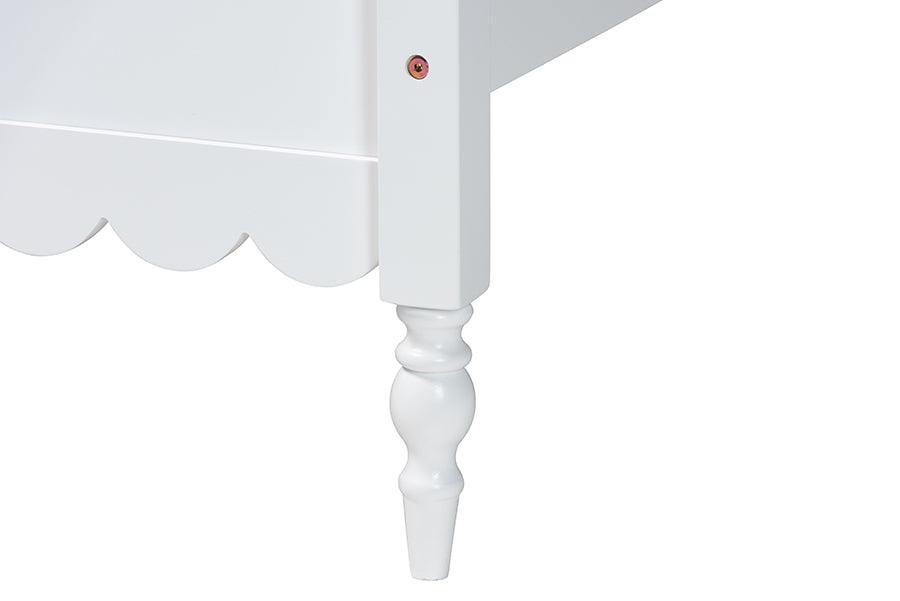 Baxton Studio Roni Modern White Wood 4-Piece Twin Bedroom Set with Scalloped Edges FredCo