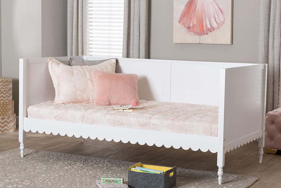 Baxton Studio Roni Modern White Wood Twin Daybed with Scalloped Edges FredCo
