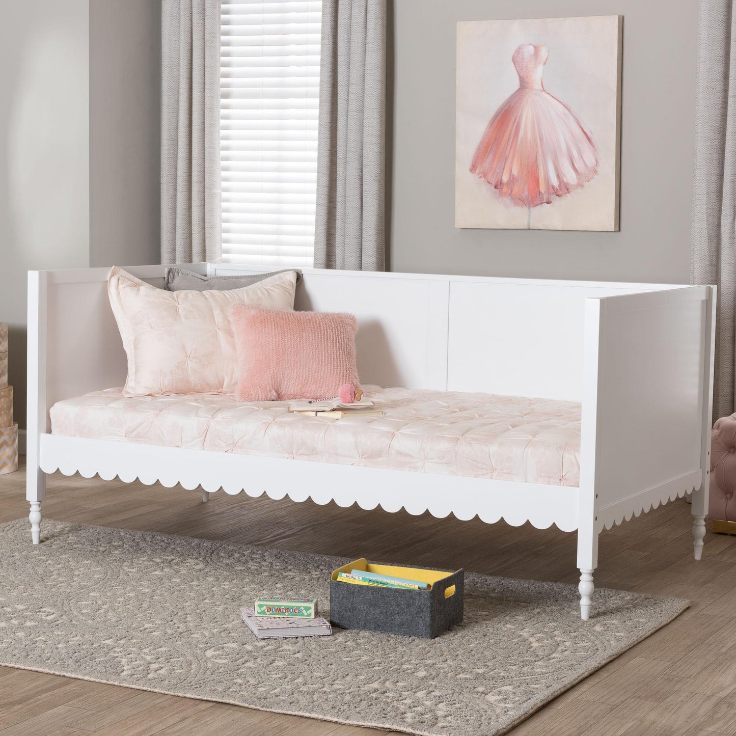 Baxton Studio Roni Modern White Wood Twin Daybed with Scalloped Edges FredCo