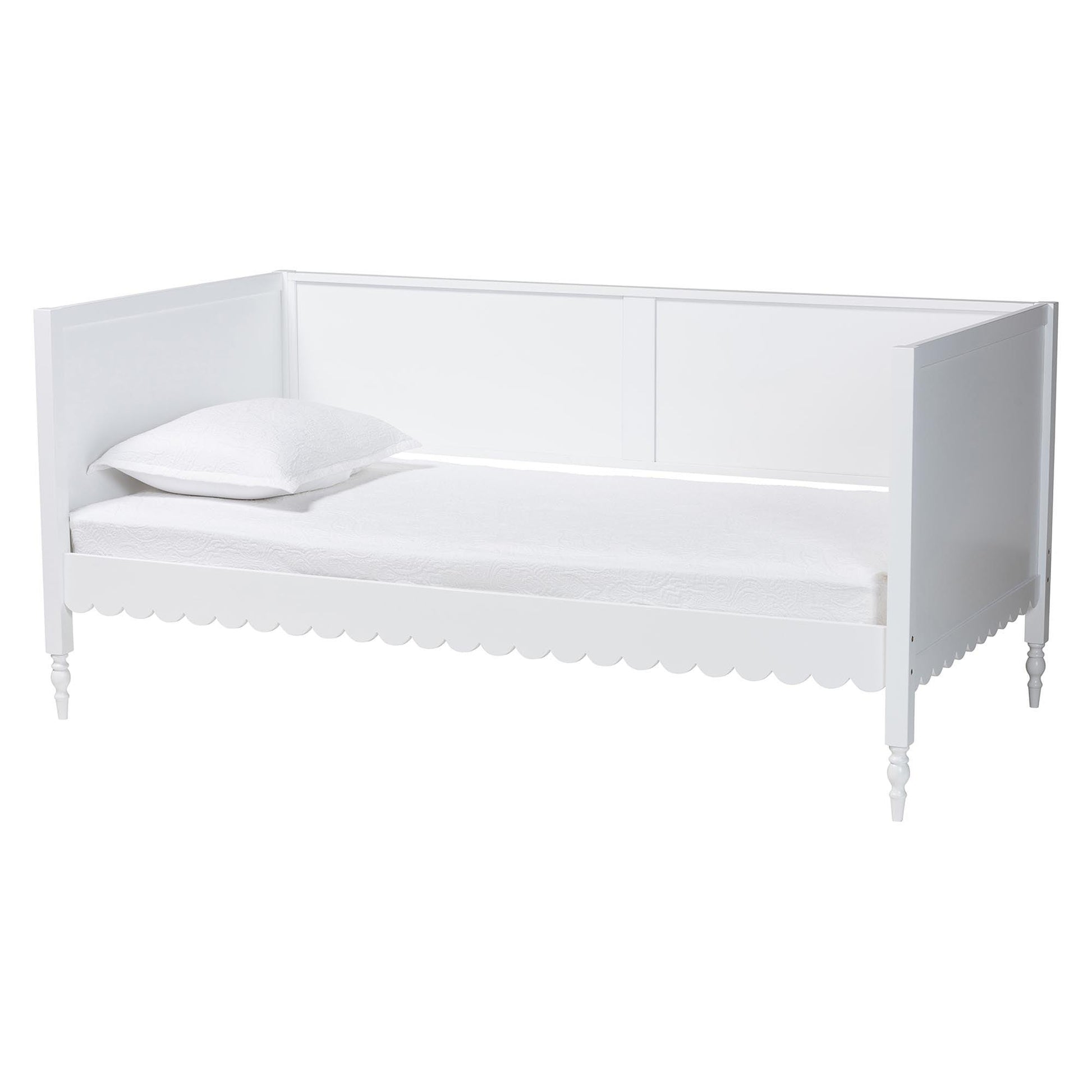 Baxton Studio Roni Modern White Wood Twin Daybed with Scalloped Edges FredCo