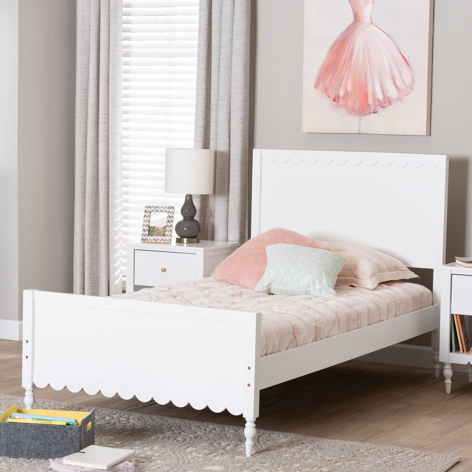Baxton Studio Roni Modern White Wood Twin Platform Bed with Scalloped Edges FredCo
