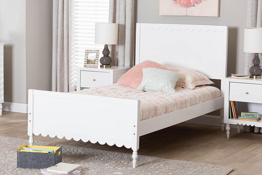 Baxton Studio Roni Modern White Wood Twin Platform Bed with Scalloped Edges FredCo