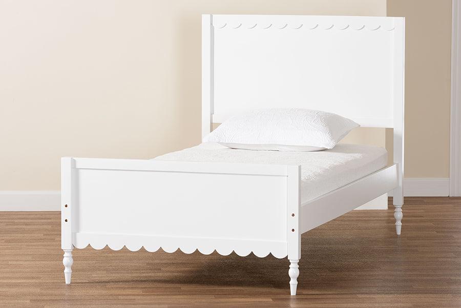 Baxton Studio Roni Modern White Wood Twin Platform Bed with Scalloped Edges FredCo