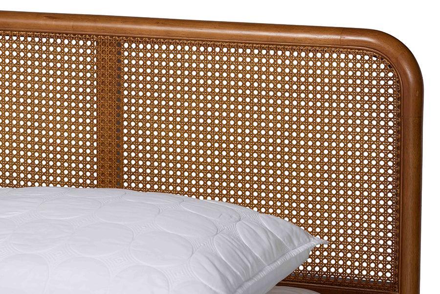 Baxton Studio Rosita Mid-Century Modern Transitional Light Grey Velvet Fabric and Walnut Brown Finished Wood Queen Size Platform Bed FredCo
