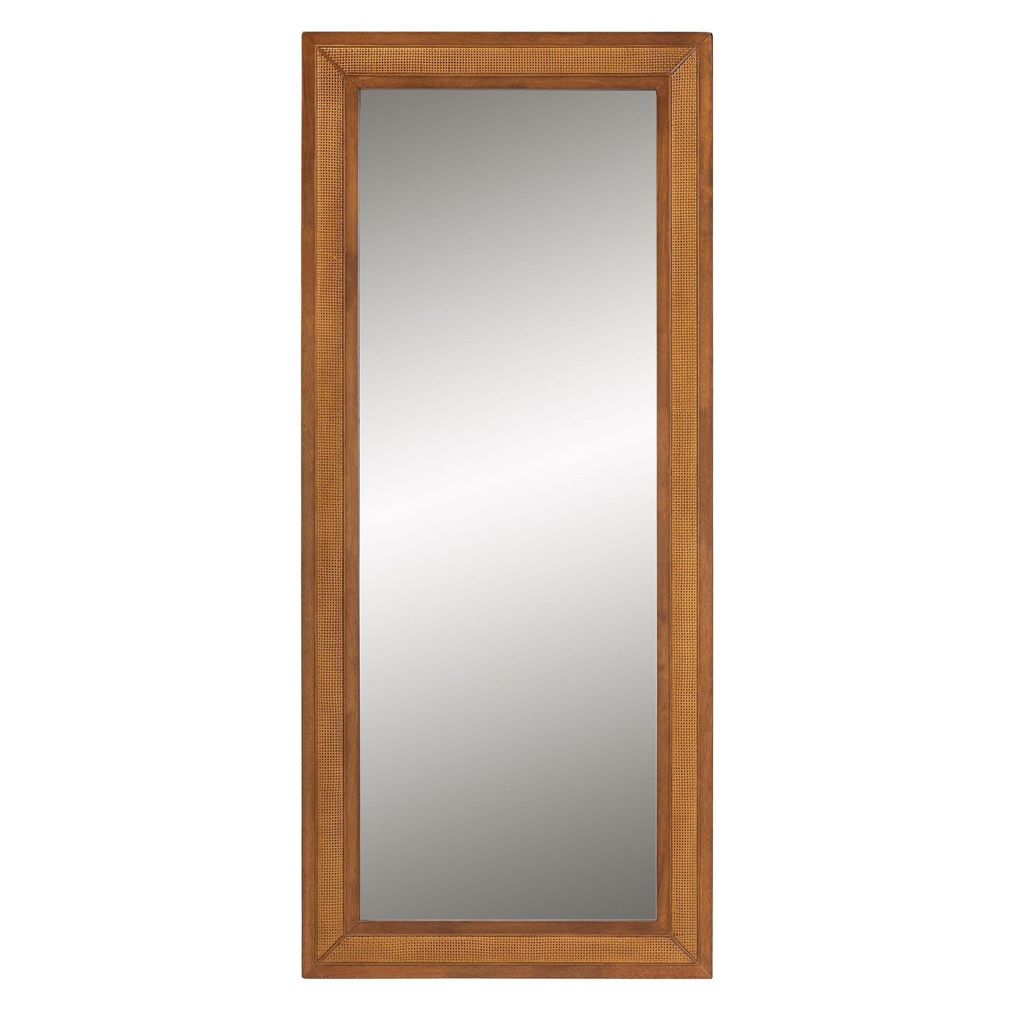 Baxton Studio Rowanne Mid-Century Modern Walnut Brown Rubberwood and Rattan Frame Wall Mirror FredCo