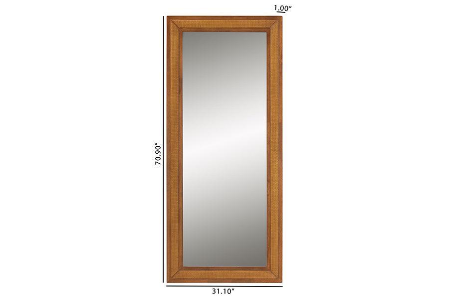 Baxton Studio Rowanne Mid-Century Modern Walnut Brown Rubberwood and Rattan Frame Wall Mirror FredCo