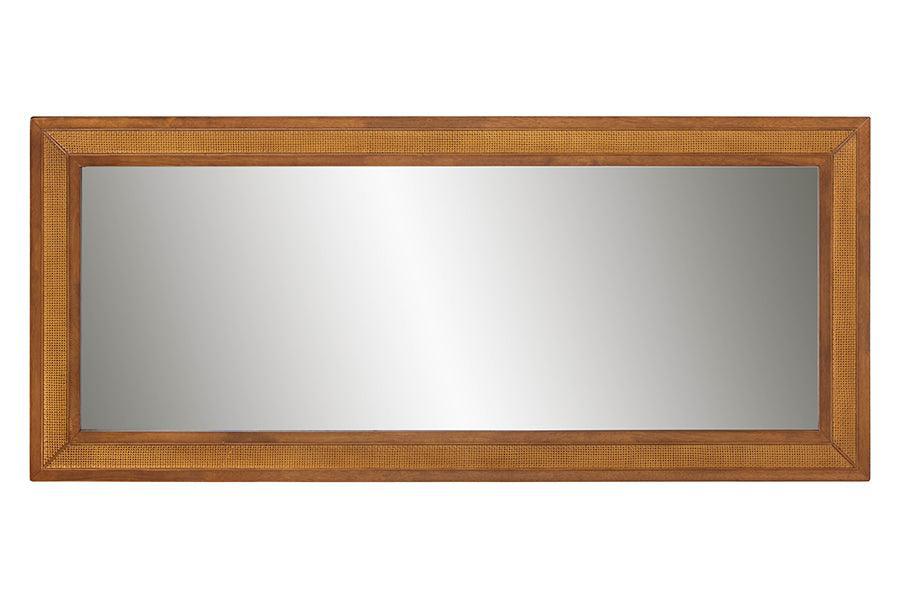 Baxton Studio Rowanne Mid-Century Modern Walnut Brown Rubberwood and Rattan Frame Wall Mirror FredCo
