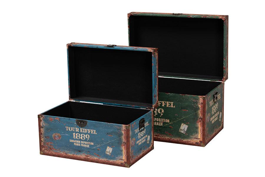 Baxton Studio Sabeen Vintage Parisian Faux Leather and Wood 2-Piece Storage Trunk Set FredCo
