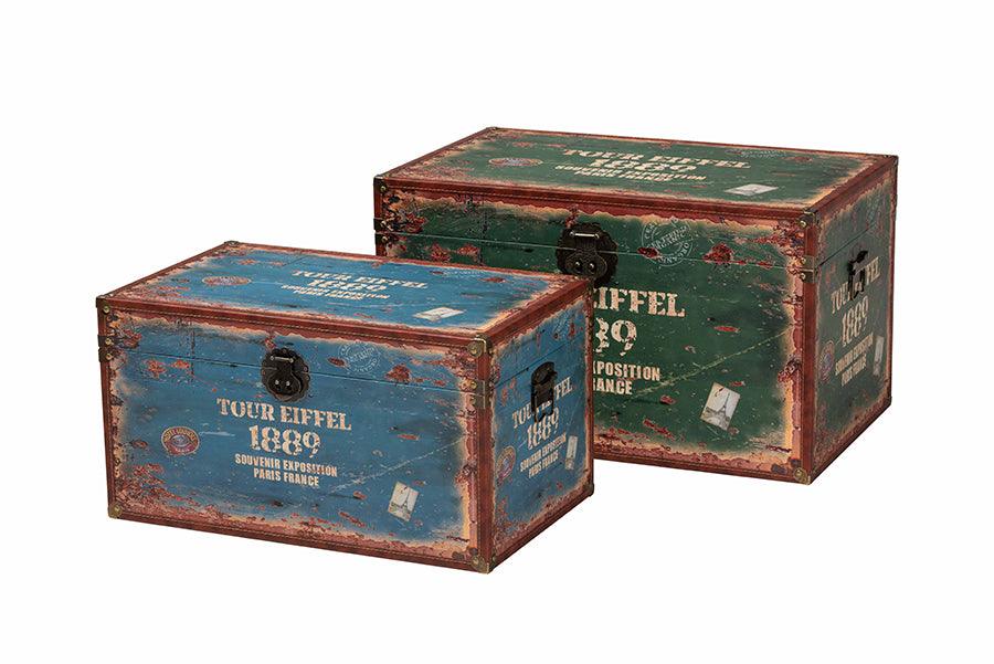 Baxton Studio Sabeen Vintage Parisian Faux Leather and Wood 2-Piece Storage Trunk Set FredCo