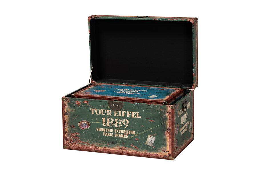 Baxton Studio Sabeen Vintage Parisian Faux Leather and Wood 2-Piece Storage Trunk Set FredCo