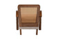 Baxton Studio Sage Modern Japandi Light Grey Fabric and Walnut Brown Finished Wood Arm Chair with Woven Rattan FredCo