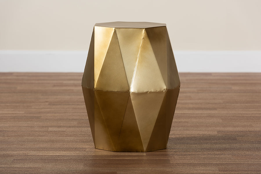 Baxton Studio Salman Geometric Bronze Metal Accent Table - Faceted Modern Side Table for Indoor or Semi-Outdoor Use FredCo