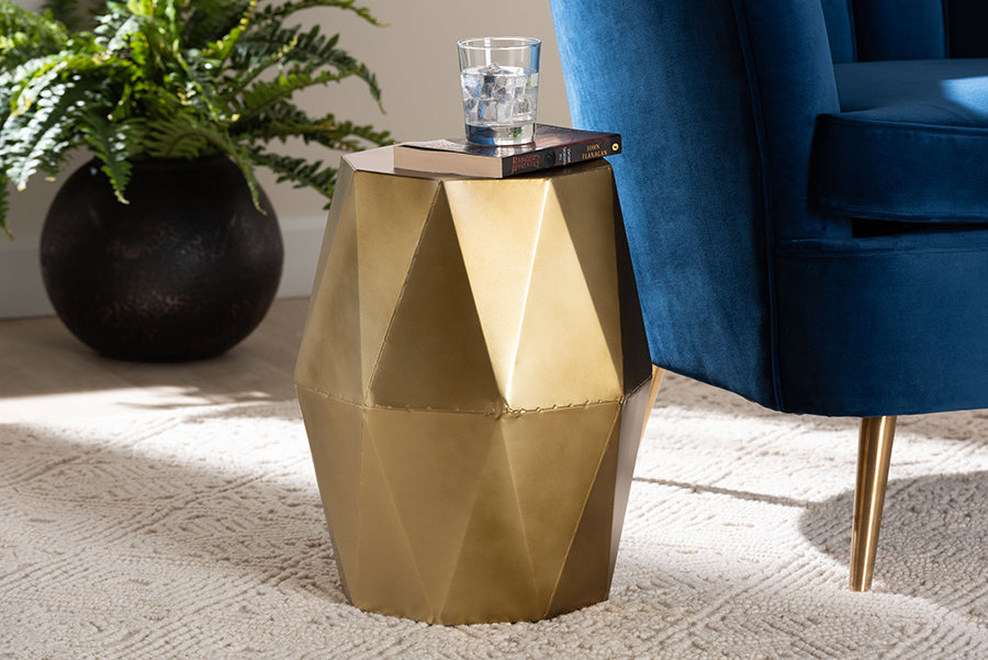Baxton Studio Salman Geometric Bronze Metal Accent Table - Faceted Modern Side Table for Indoor or Semi-Outdoor Use FredCo