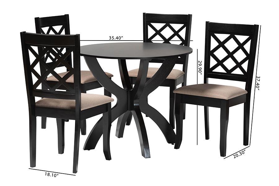 Baxton Studio Savina Modern Sand Fabric and Dark Brown Wood 5-Piece Dining Set FredCo