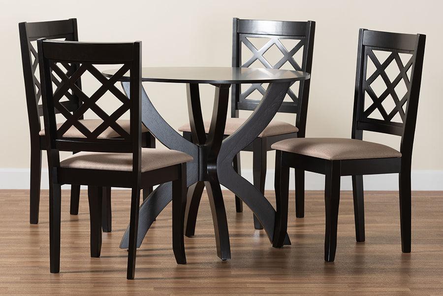 Baxton Studio Savina Modern Sand Fabric and Dark Brown Wood 5-Piece Dining Set FredCo