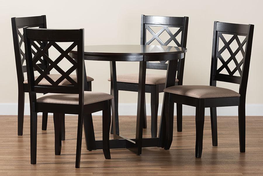 Baxton Studio Selby Modern Sand Fabric and Dark Brown Wood 5-Piece Dining Set FredCo